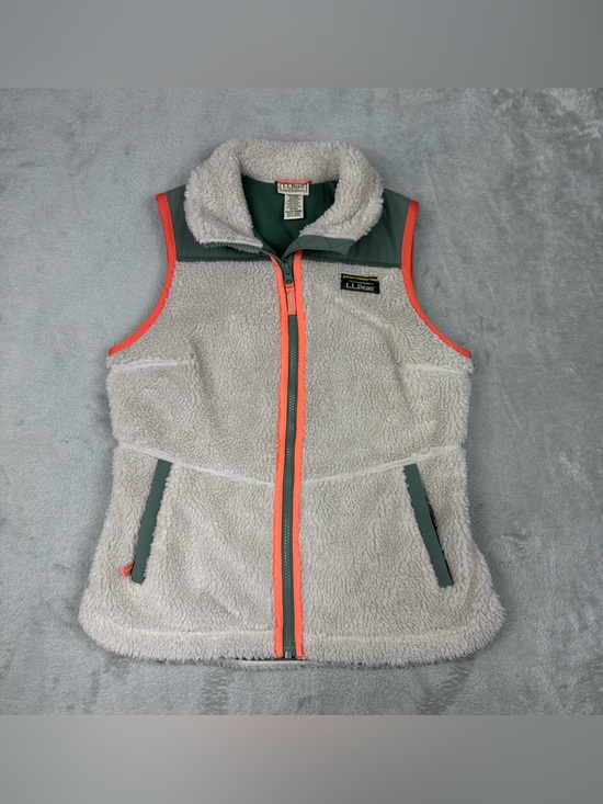 L.L. Bean Jackets & Blazers - L.L.Bean Sz XS Fleece Vest Women Bean's Sherpa Zip Up Green Coral Trim Pockets